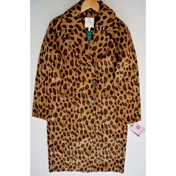 Avec Les Filles Women's Sz S Natural Leopard Print Double Face Relaxed Coat - Picture 1 of 11